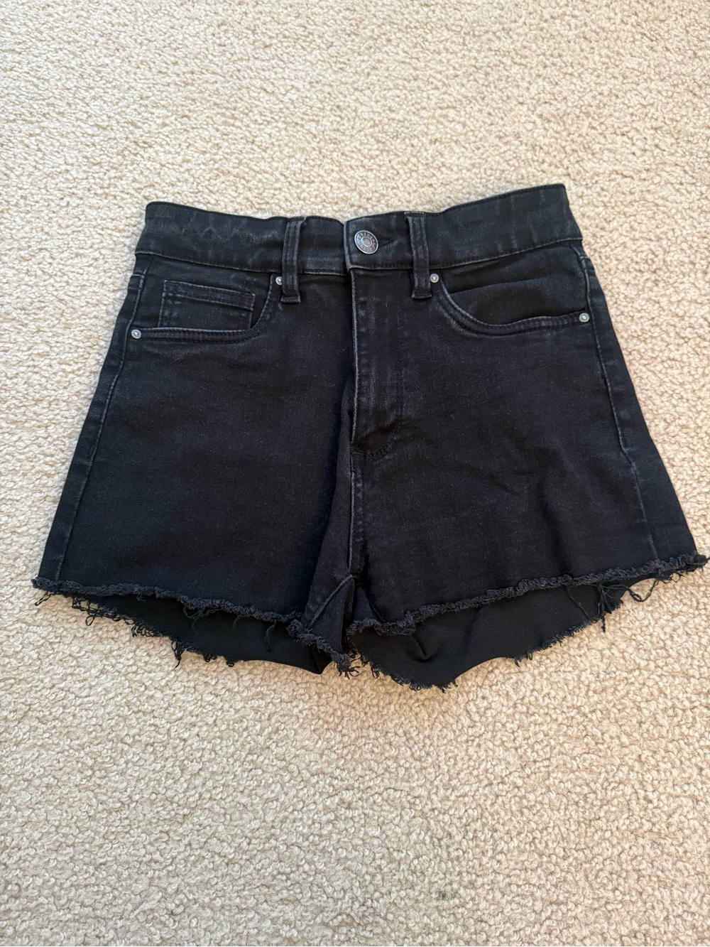 refuge Black High-Rise Frayed Hem Denim Shorts